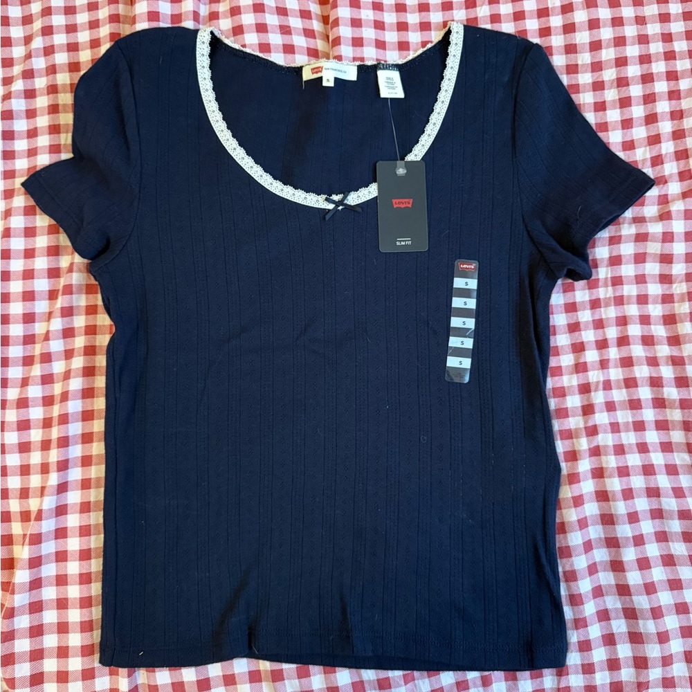Levi's Navy Blue Slim Fit Top with Lace Detail